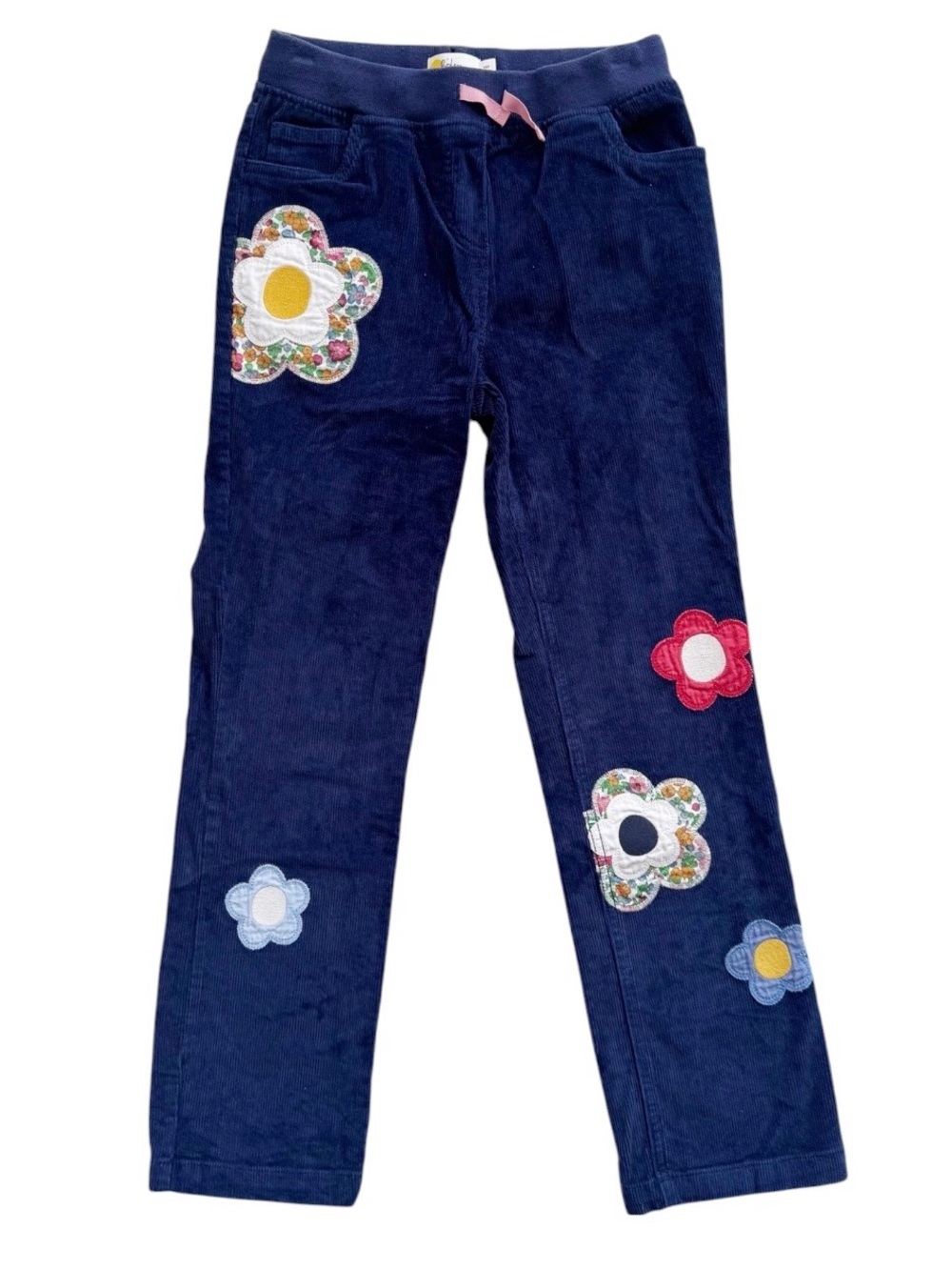 Mini Boden Floral Appliqué Navy Pull-On Corduroy Pants Size 10